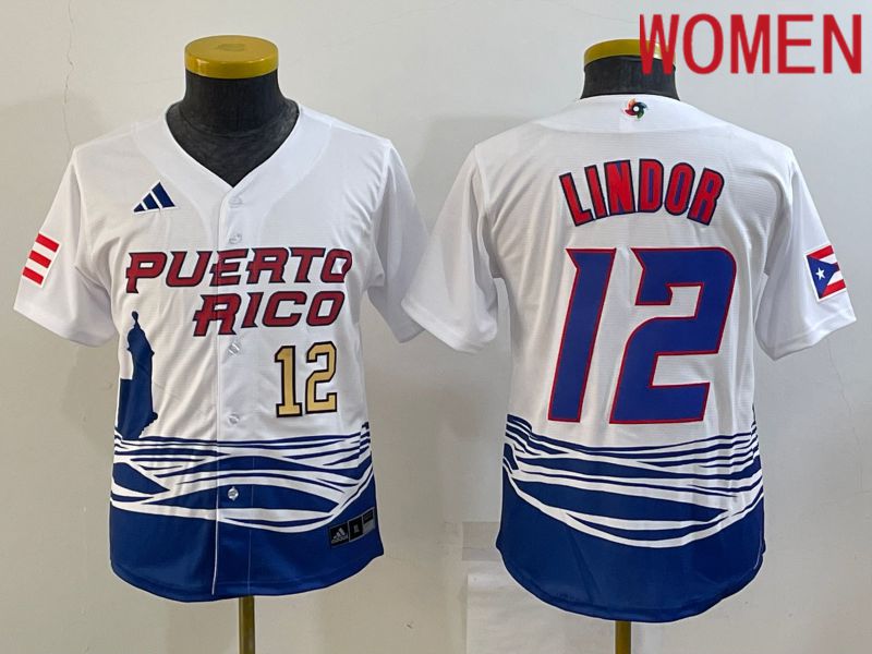 Women 2023 World Cub #12 Lindor White MLB Jersey2